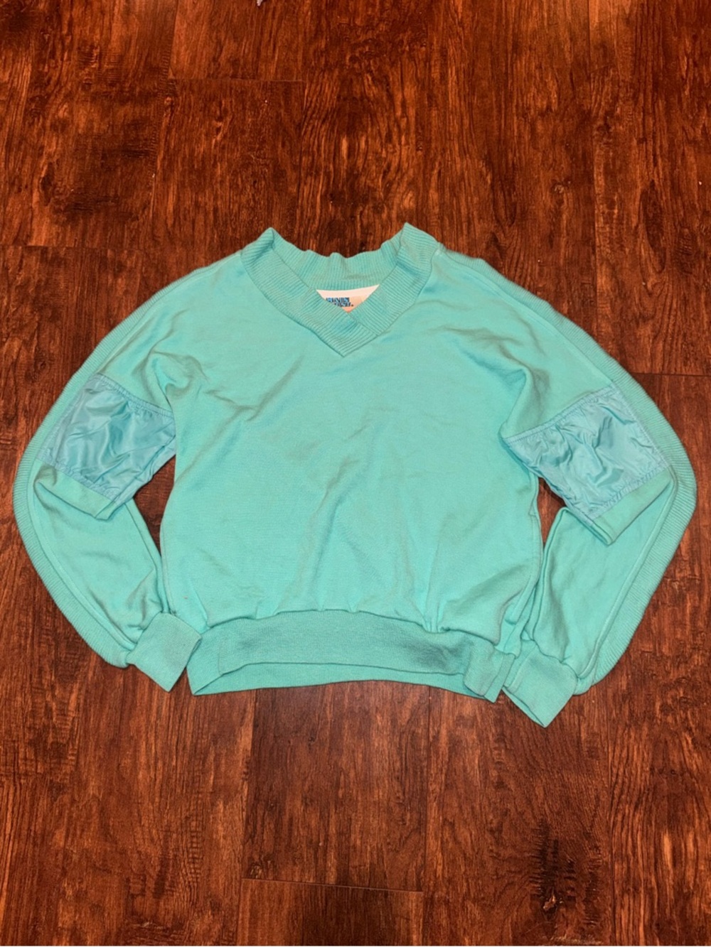 Vintage 1980s Turquoise V-Neck Pullover Sweatshirt Large